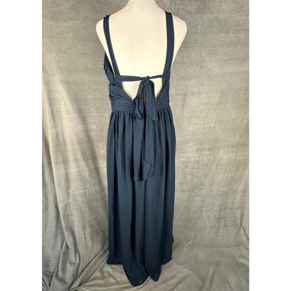 Azazie Aziza Dress Womens A10 Dark Navy A Line V Neck Pleated Chiffon Bridesmaid - Picture 9 of 16